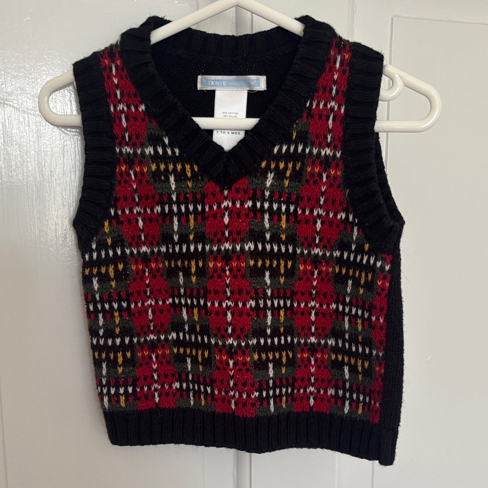 Janie and Jack Black and Red V-Neck Sweater Vest